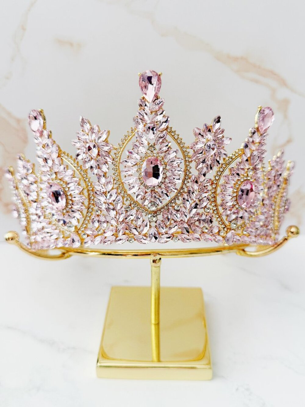 Pink Crystal crown, Vintage crown, birthday crown, Gala accessory, Costume crown